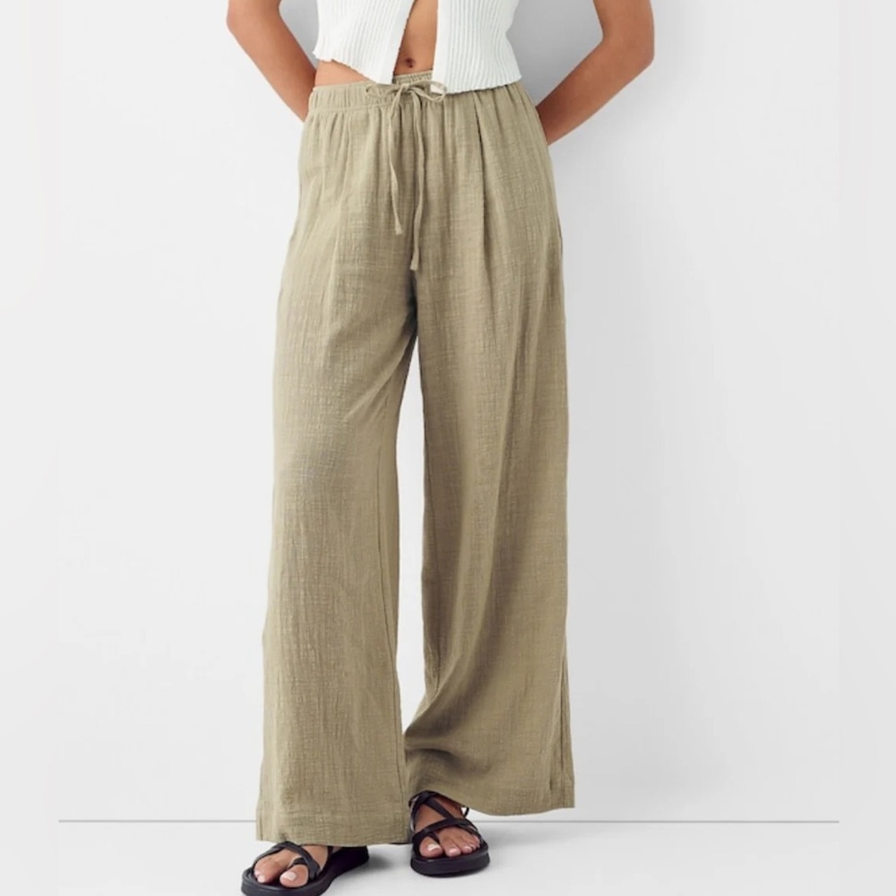 Bershka Cotton Wide Leg Pants